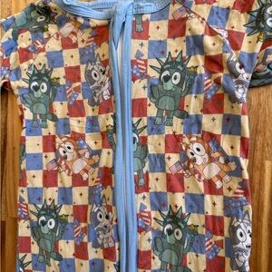 Bluey Patriotic Bamboo Romper 2T Short Sleeve Zipper Pajama 4th of July Red Blue